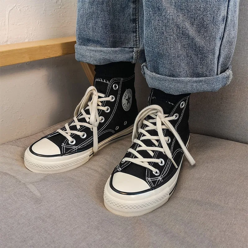 2020 Spring Autumn High Top Flats High Quality Classic Women Canvas Shoes Female Athletic Sneakers Women Vulcanized Casual Shoes