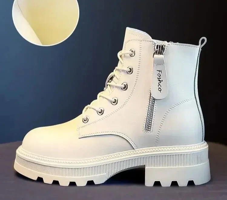 2024 Women's Winter Snow Boots – Plush Lined, Thickened Warm Mid-Calf Boots, Black and White Flat Shoes, Zapatos Mujer