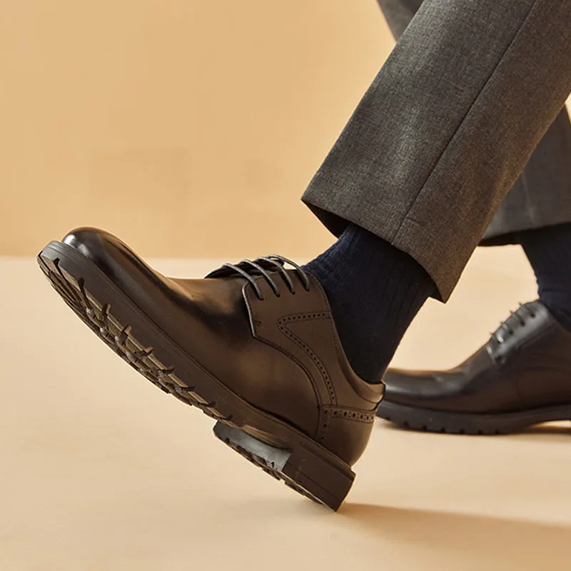 BeauToday Men's Classic Full Grain Calfskin Leather Wide-Fit Cap Toe Oxfords Shoes