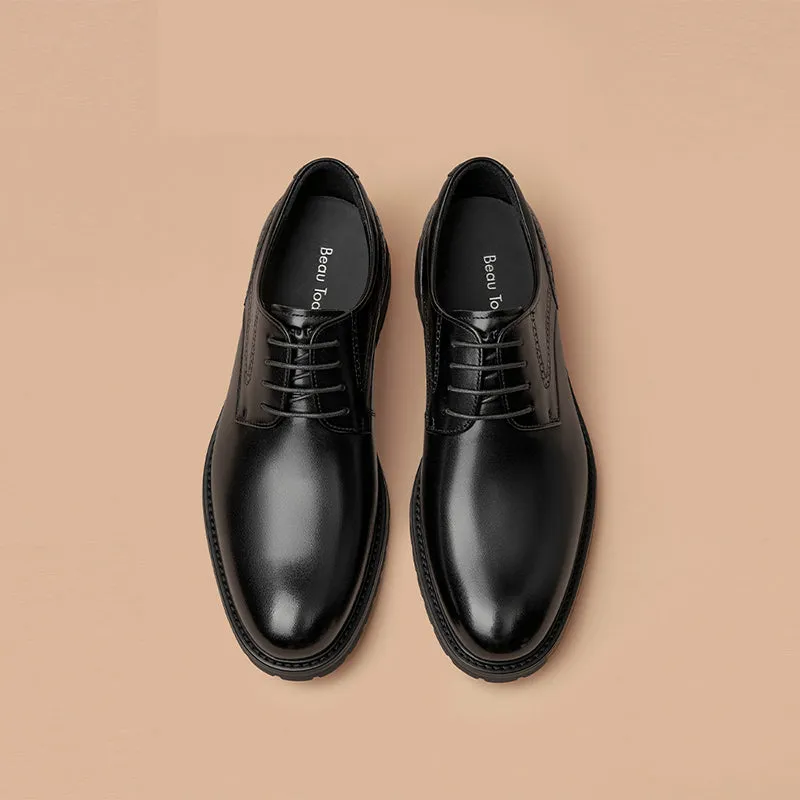 BeauToday Men's Classic Full Grain Calfskin Leather Wide-Fit Cap Toe Oxfords Shoes
