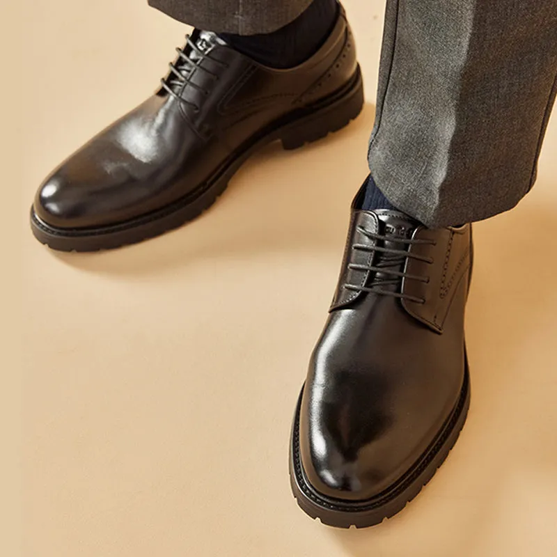 BeauToday Men's Classic Full Grain Calfskin Leather Wide-Fit Cap Toe Oxfords Shoes