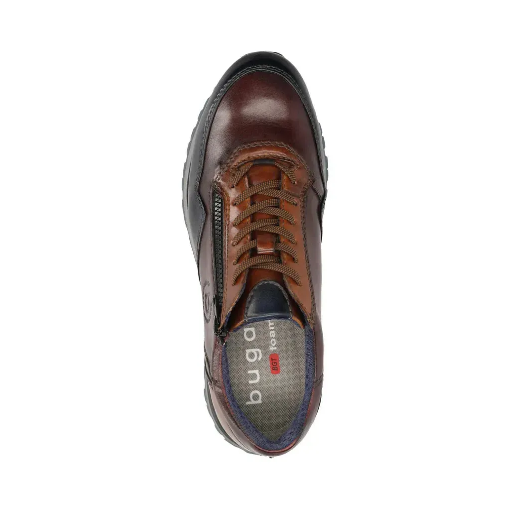 Bugatti Men's Dark Blue and Brown Leather Sneakers – Soft-Fit Insole & Casual Comfort