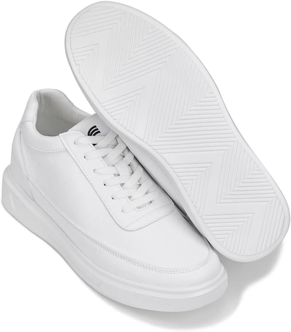 CALTO Men's Invisible Height Increasing Elevator Shoes - Pure White Light-Weight Lace-up Leather Sporty Sneakers - 2.8 Inches Taller - X1647 - Size 13 D(M) US