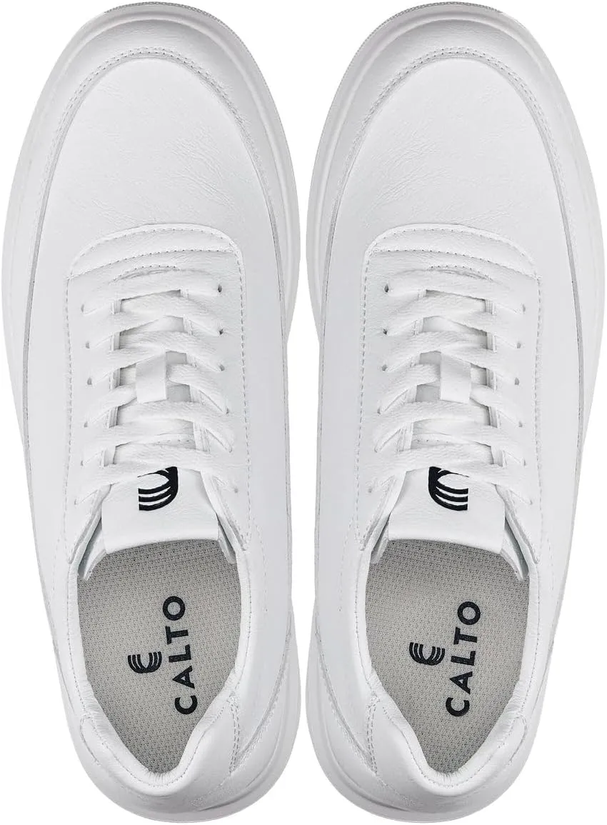 CALTO Men's Invisible Height Increasing Elevator Shoes - Pure White Light-Weight Lace-up Leather Sporty Sneakers - 2.8 Inches Taller - X1647 - Size 13 D(M) US