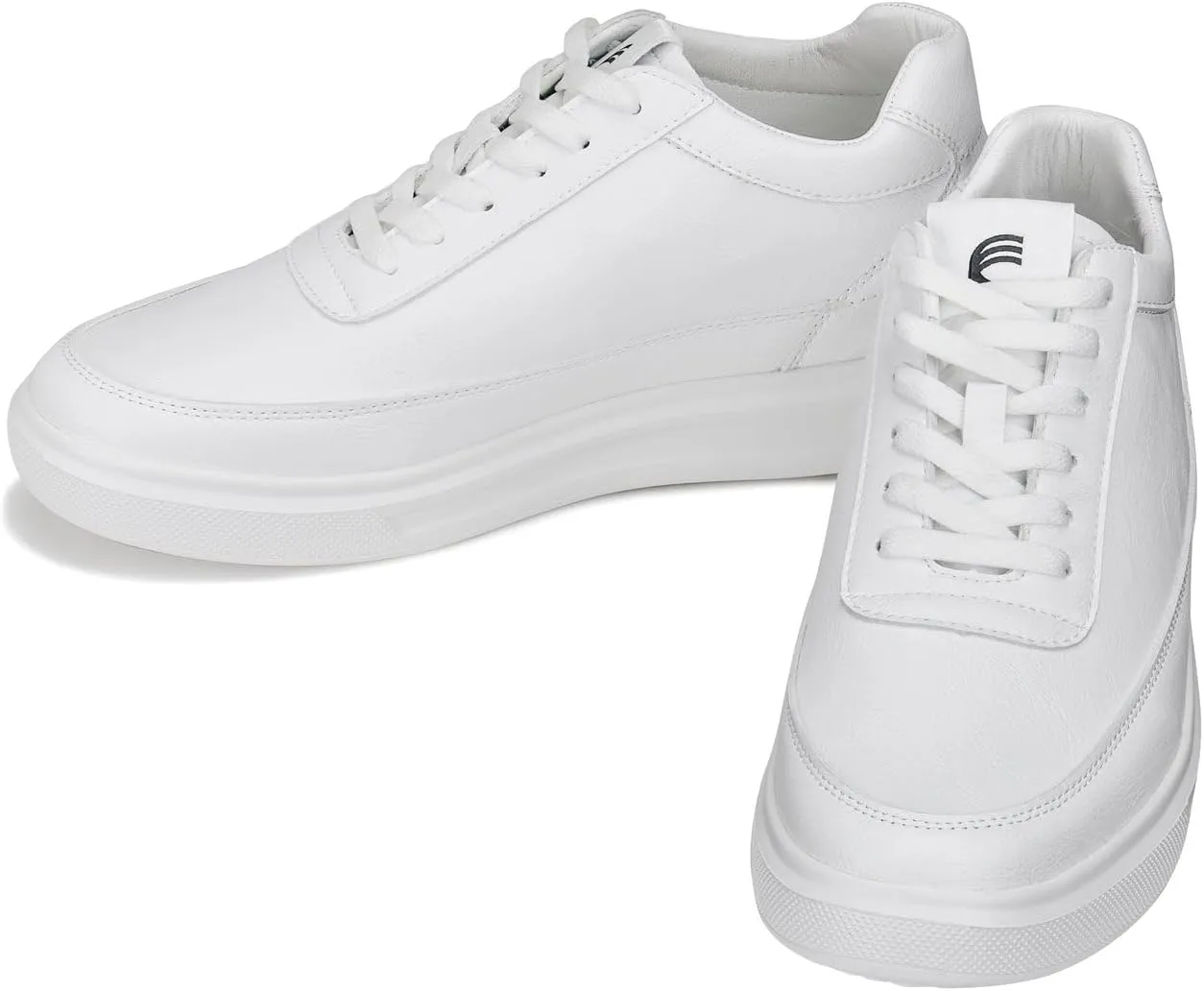 CALTO Men's Invisible Height Increasing Elevator Shoes - Pure White Light-Weight Lace-up Leather Sporty Sneakers - 2.8 Inches Taller - X1647 - Size 13 D(M) US