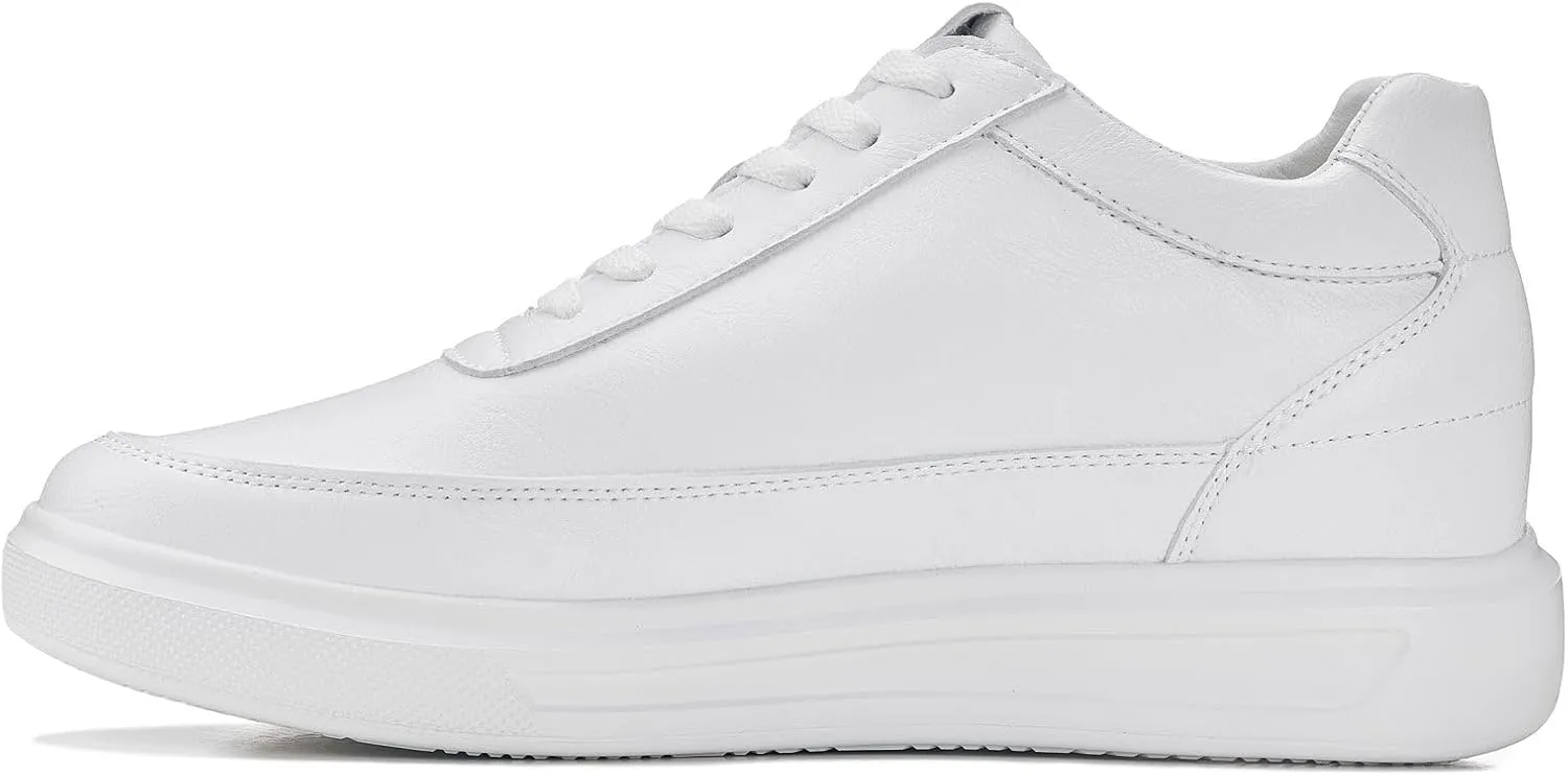 CALTO Men's Invisible Height Increasing Elevator Shoes - Pure White Light-Weight Lace-up Leather Sporty Sneakers - 2.8 Inches Taller - X1647 - Size 13 D(M) US