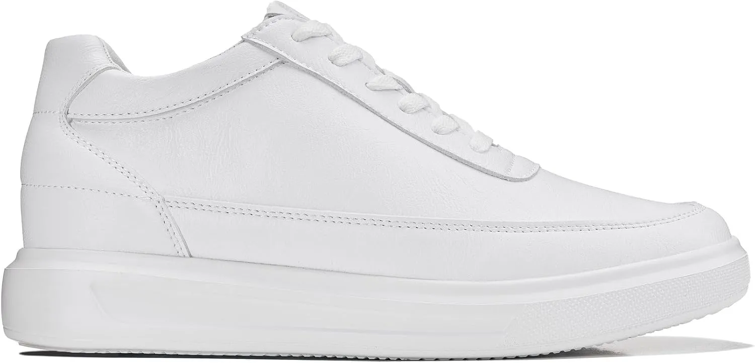 CALTO Men's Invisible Height Increasing Elevator Shoes - Pure White Light-Weight Lace-up Leather Sporty Sneakers - 2.8 Inches Taller - X1647 - Size 13 D(M) US