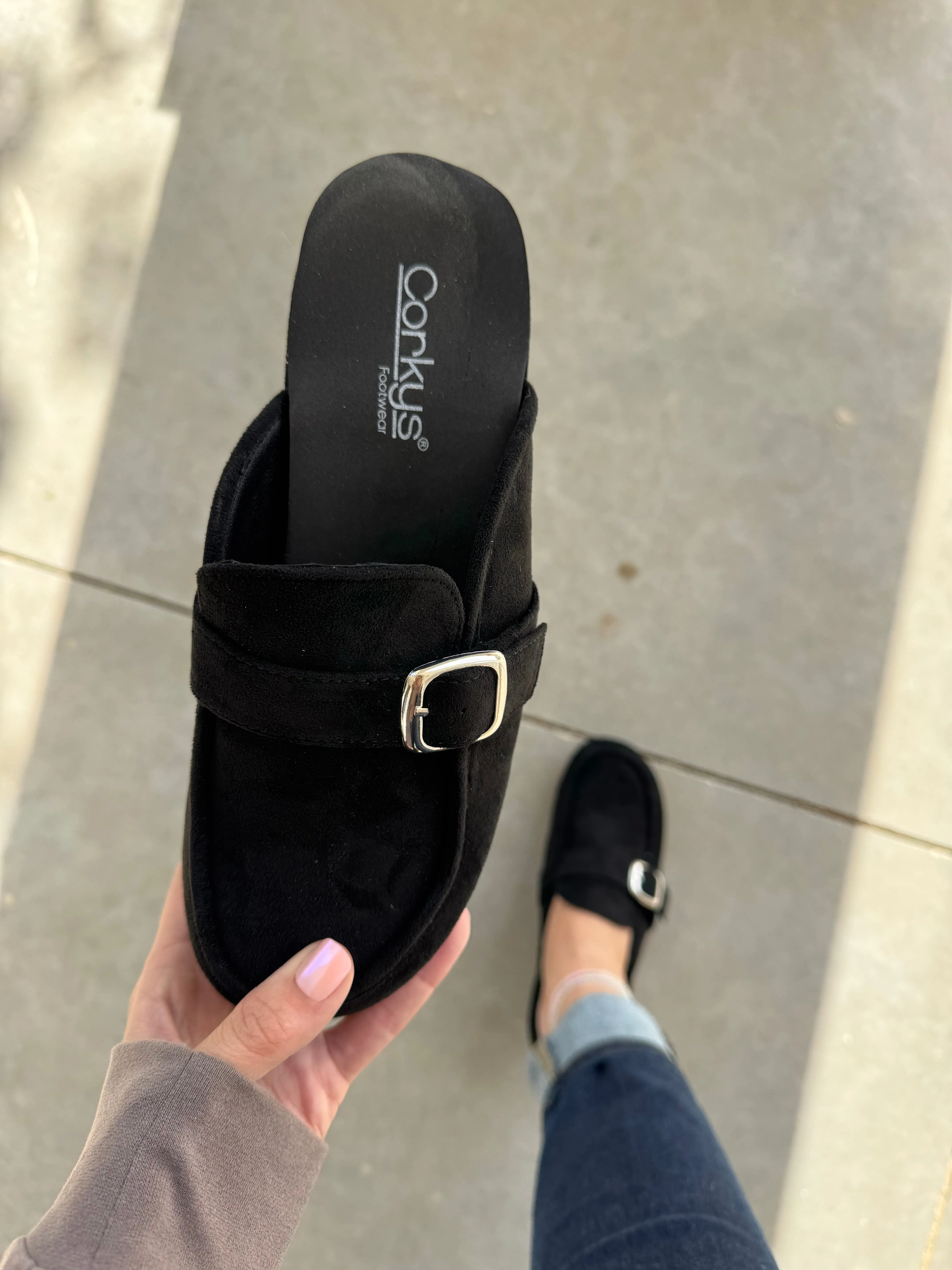 Corky's Just Precious Wedge Slip-On's in Black Faux Suede