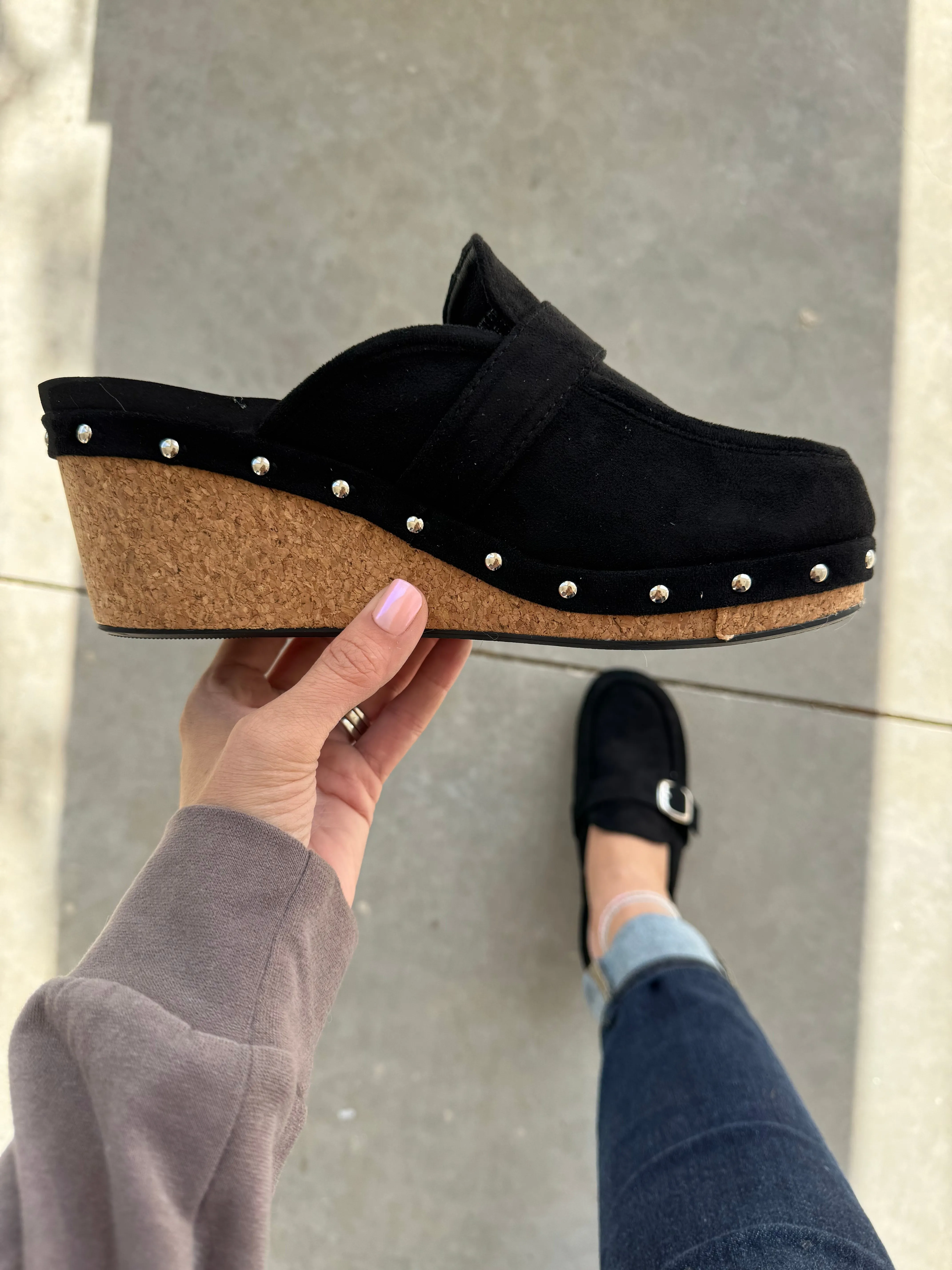 Corky's Just Precious Wedge Slip-On's in Black Faux Suede