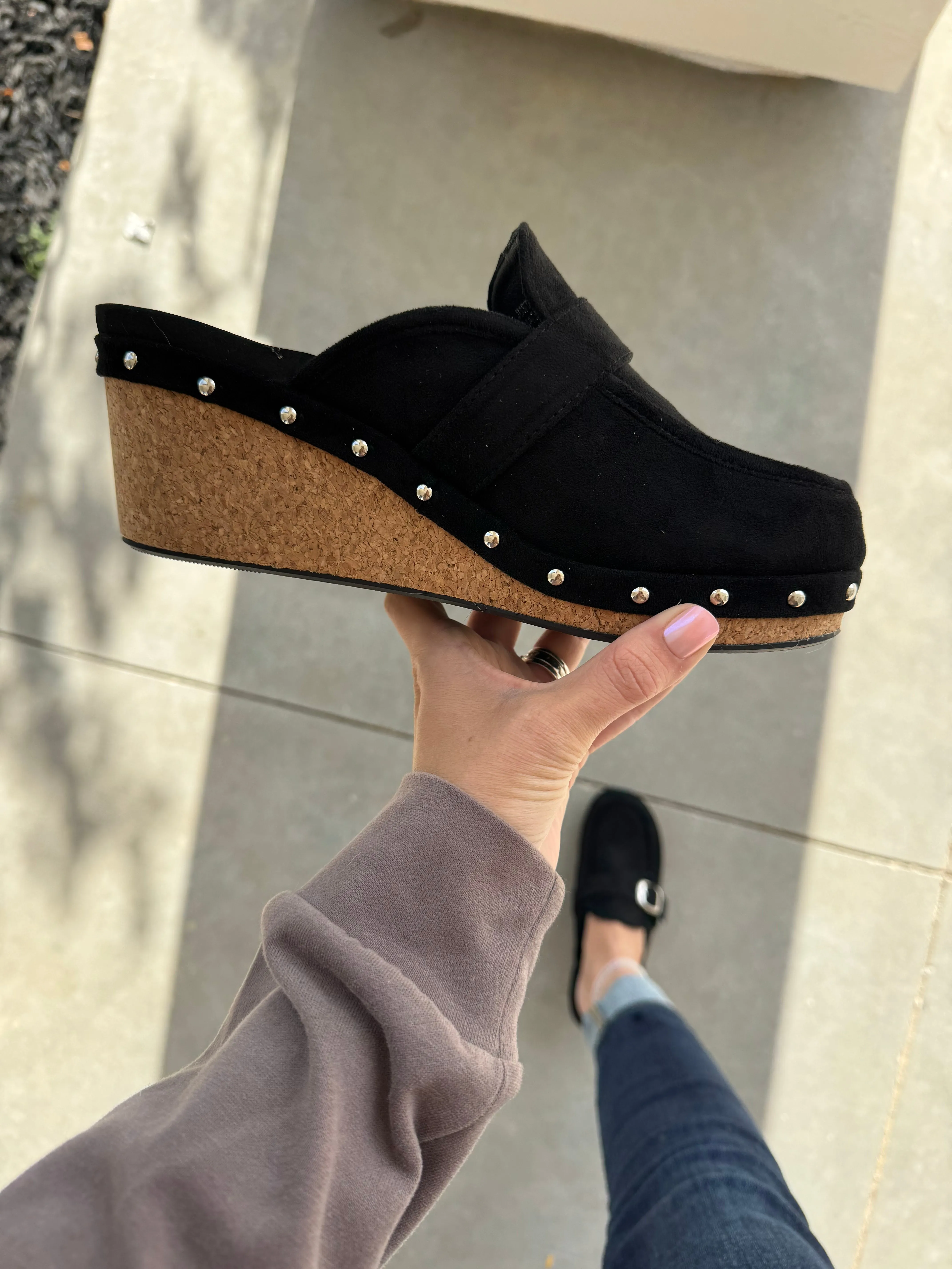 Corky's Just Precious Wedge Slip-On's in Black Faux Suede