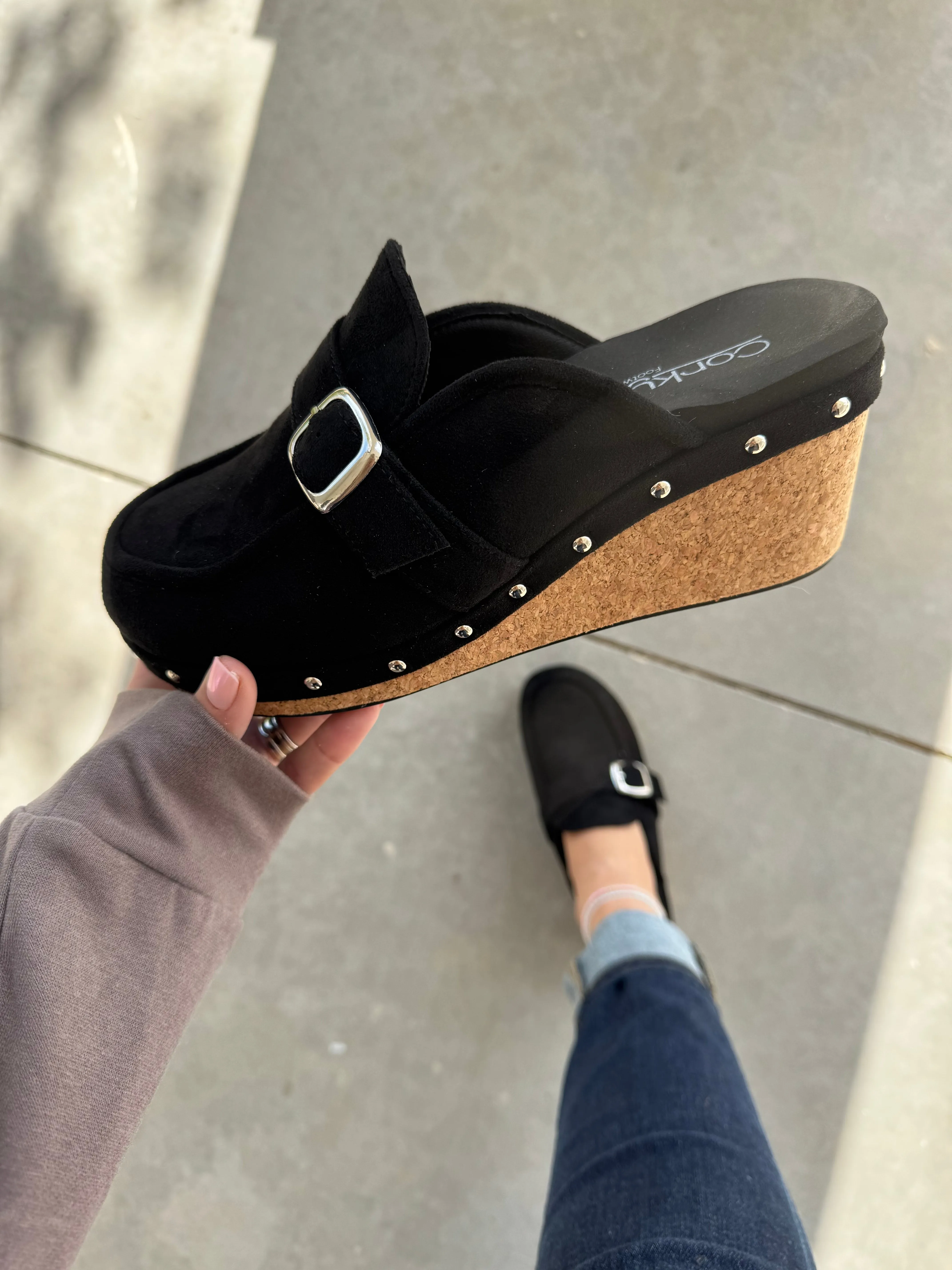 Corky's Just Precious Wedge Slip-On's in Black Faux Suede