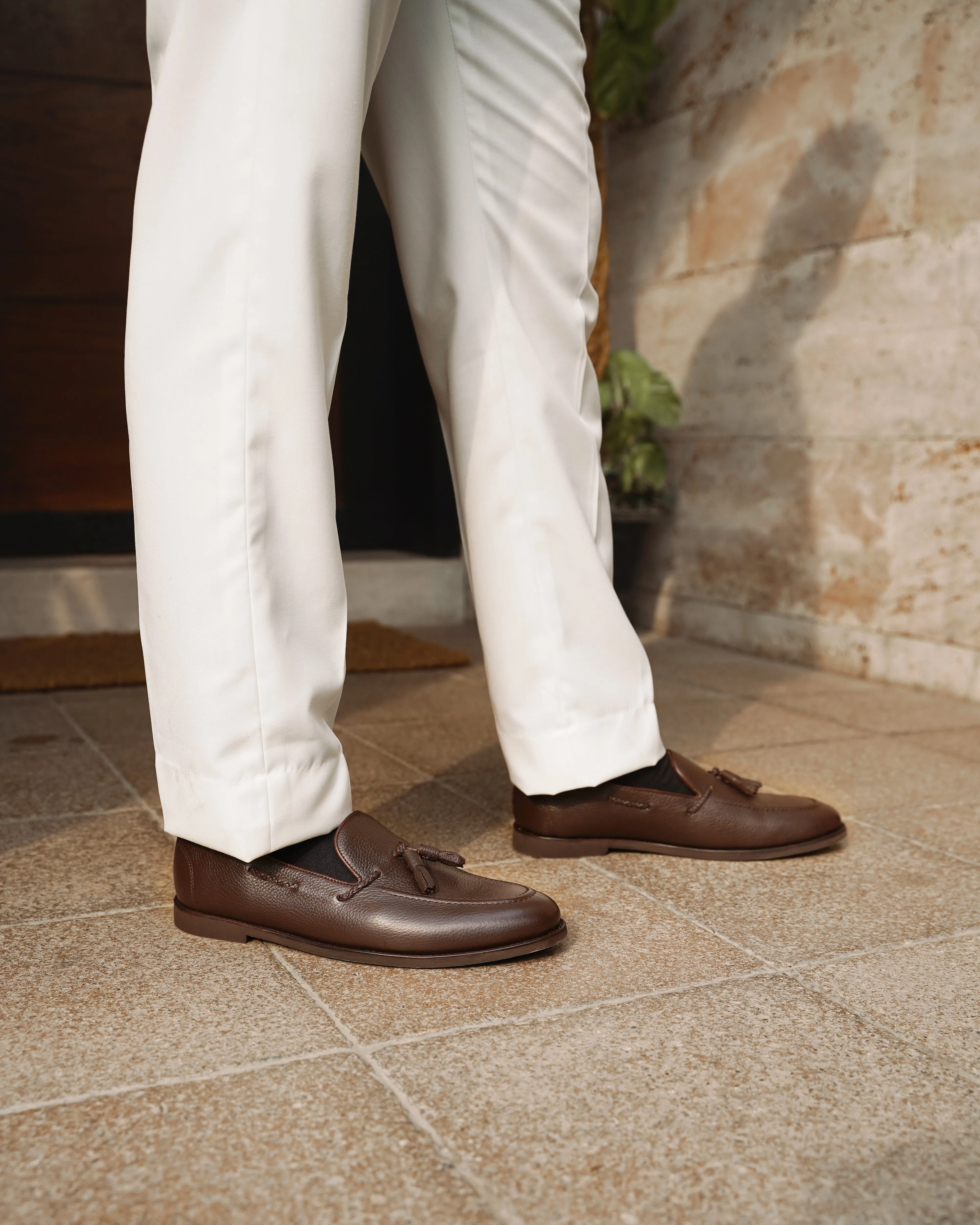 Danver - Men's Dark Brown Pebble Grain Leather Loafer