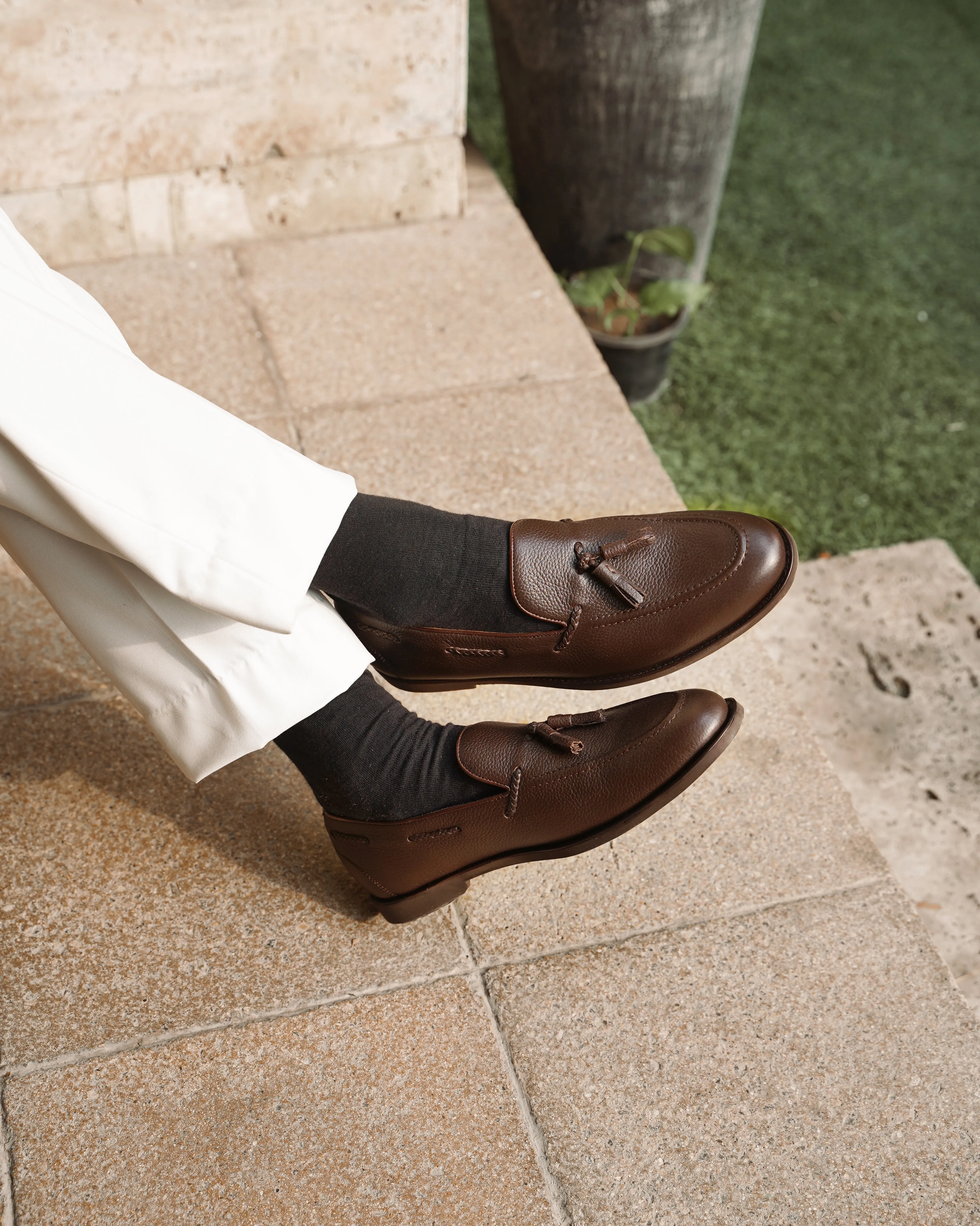 Danver - Men's Dark Brown Pebble Grain Leather Loafer