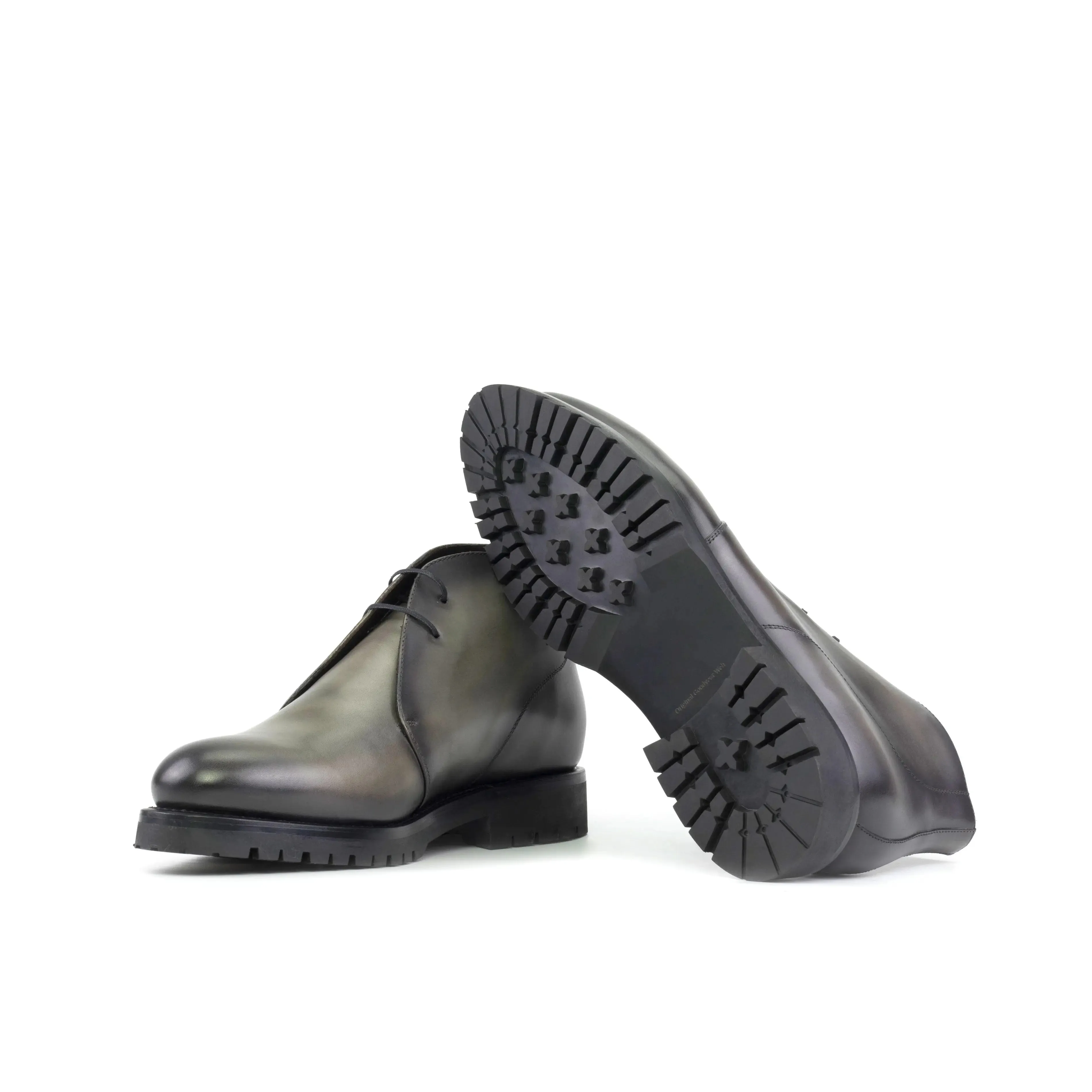 DapperFam Vivace in Grey / Green Men's Italian Leather Chukka