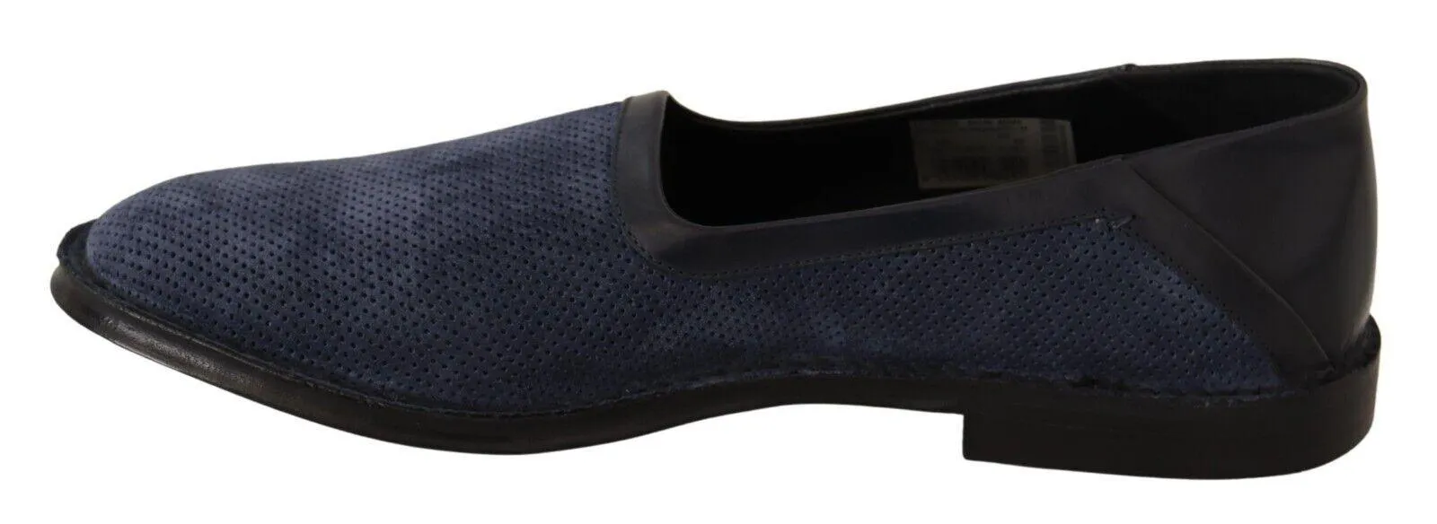 Dolce & Gabbana Blue Leather Perforated Slip On Loafers