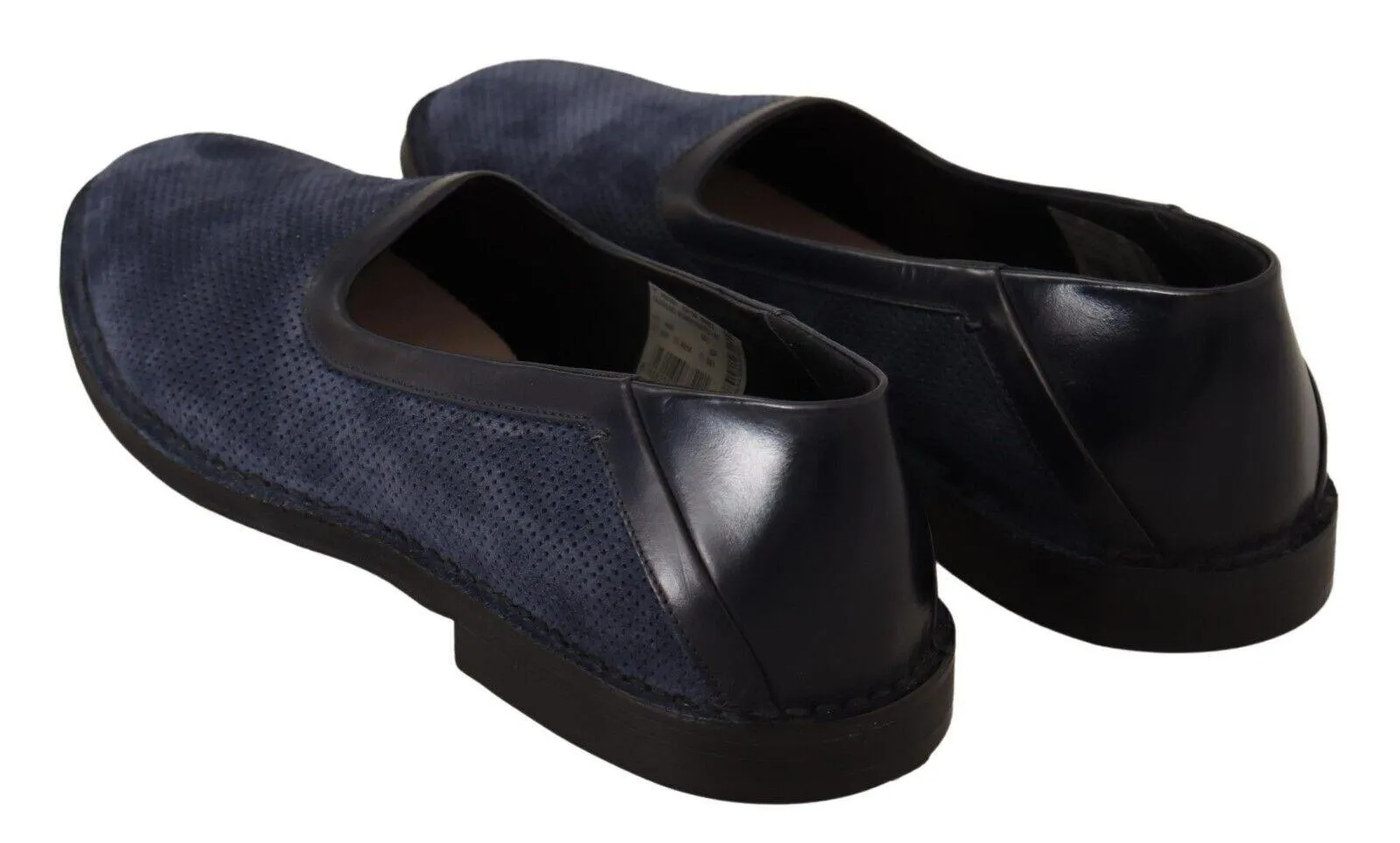 Dolce & Gabbana Blue Leather Perforated Slip On Loafers