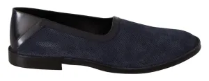 Dolce & Gabbana Blue Leather Perforated Slip On Loafers