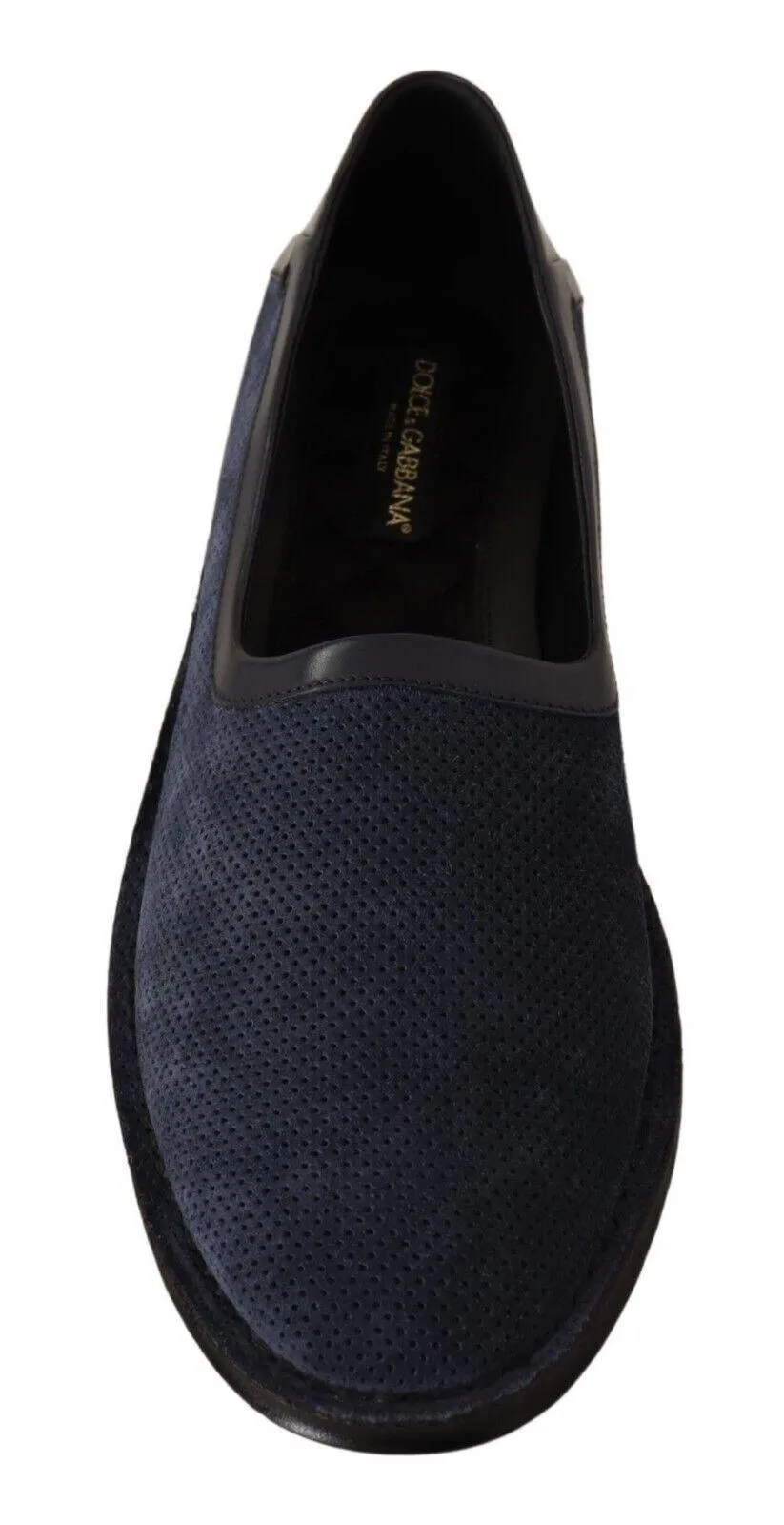 Dolce & Gabbana Blue Leather Perforated Slip On Loafers