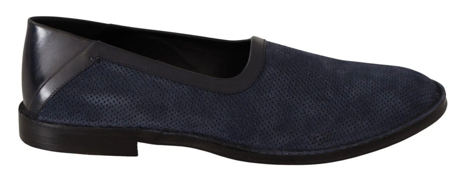 Dolce & Gabbana Blue Leather Perforated Slip On Loafers