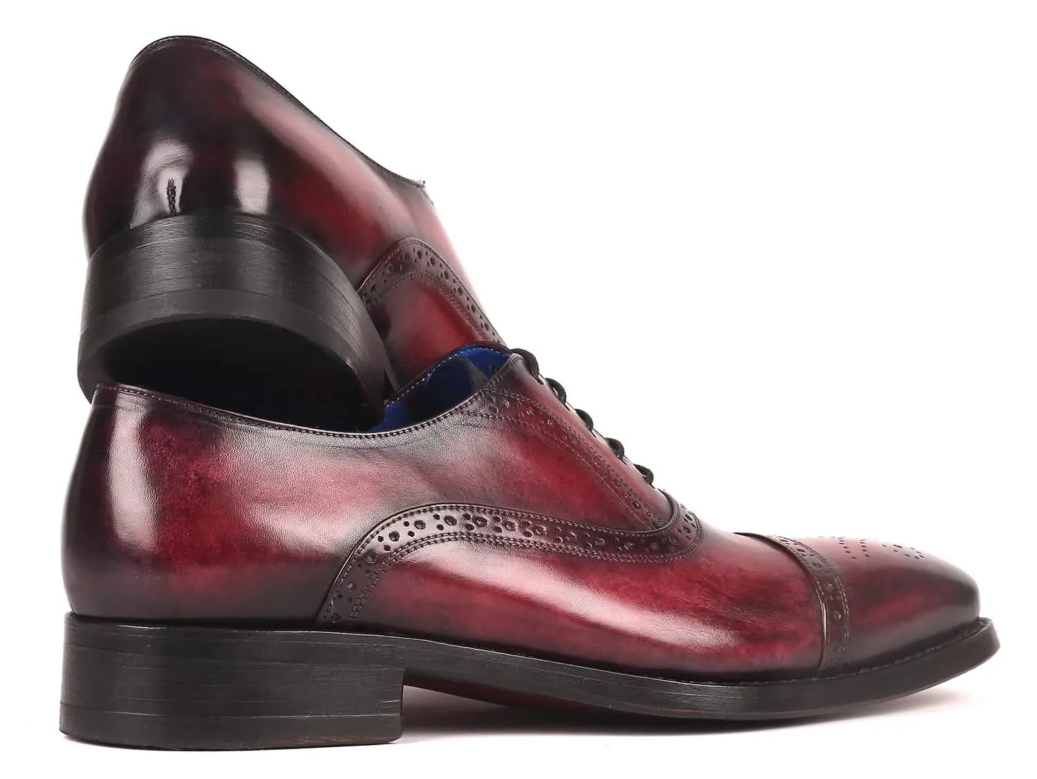 Elegant Bordeaux Hand-Painted Cap Toe Oxfords with Goodyear Welt by Paul Parkman