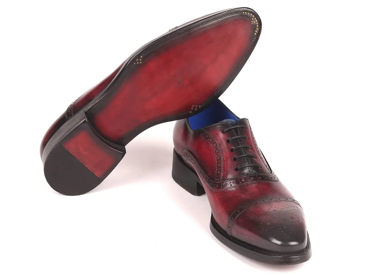 Elegant Bordeaux Hand-Painted Cap Toe Oxfords with Goodyear Welt by Paul Parkman