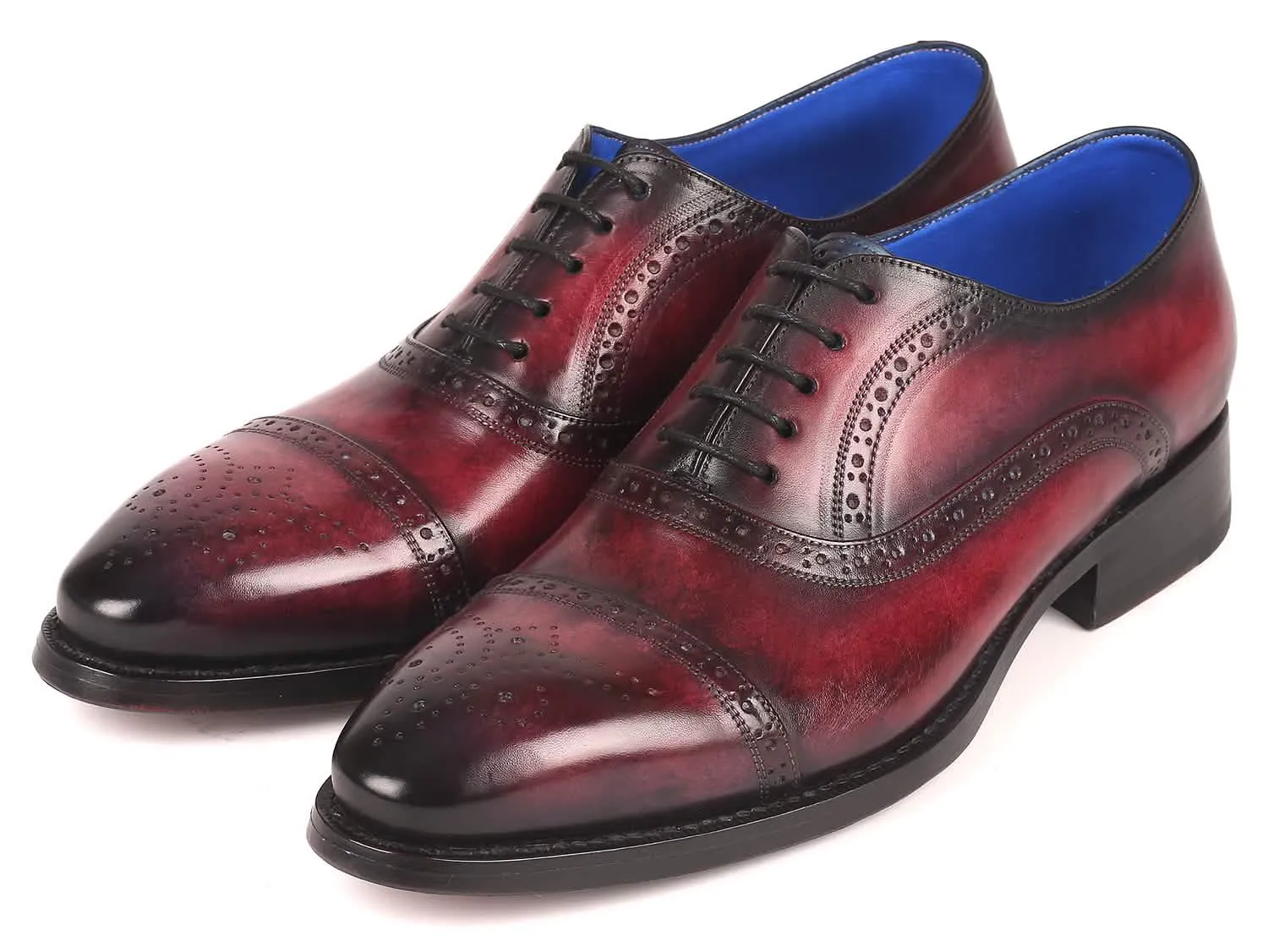 Elegant Bordeaux Hand-Painted Cap Toe Oxfords with Goodyear Welt by Paul Parkman