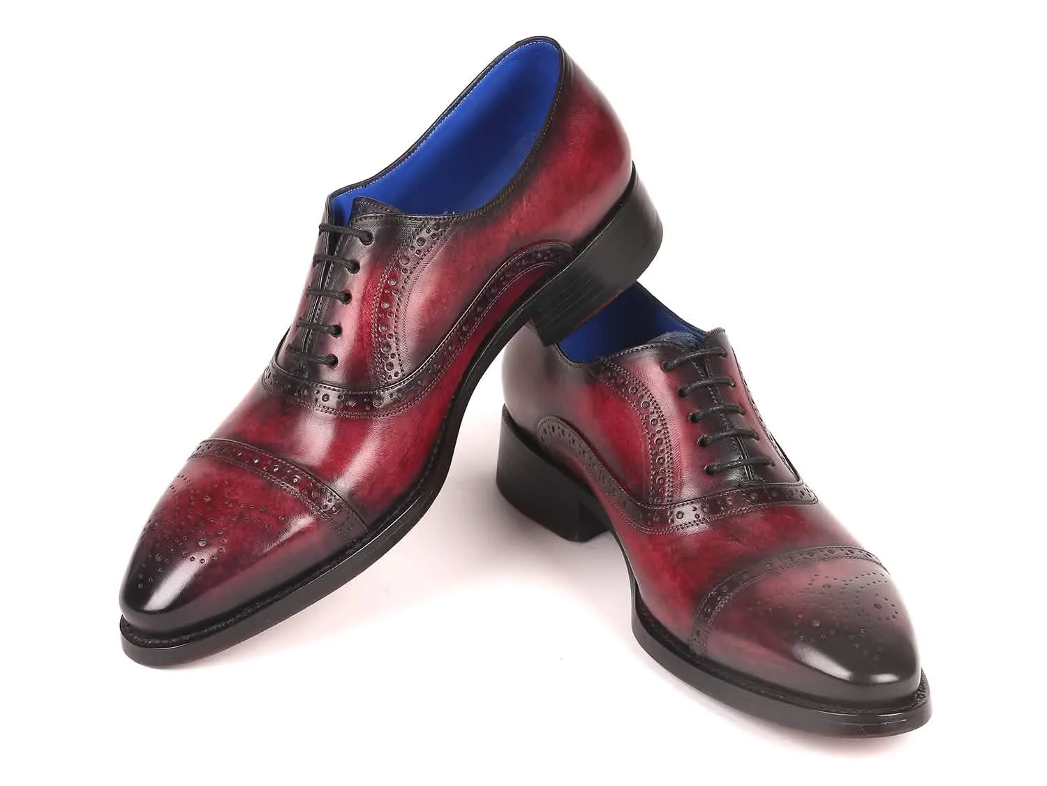 Elegant Bordeaux Hand-Painted Cap Toe Oxfords with Goodyear Welt by Paul Parkman