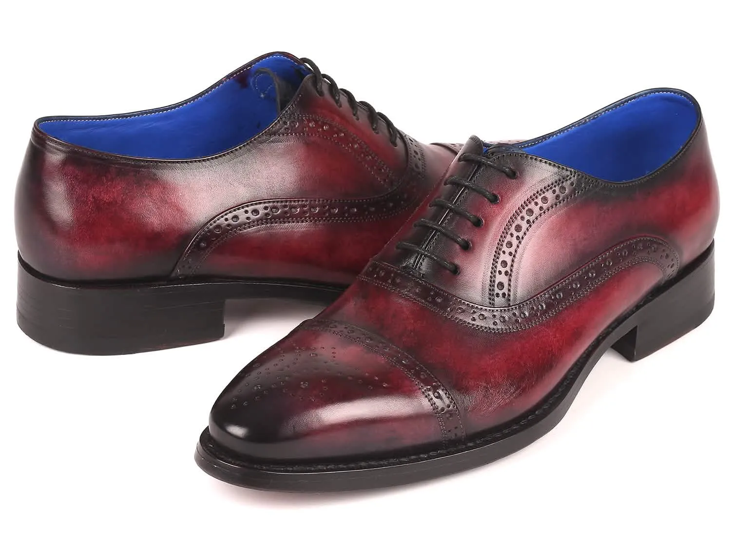 Elegant Bordeaux Hand-Painted Cap Toe Oxfords with Goodyear Welt by Paul Parkman