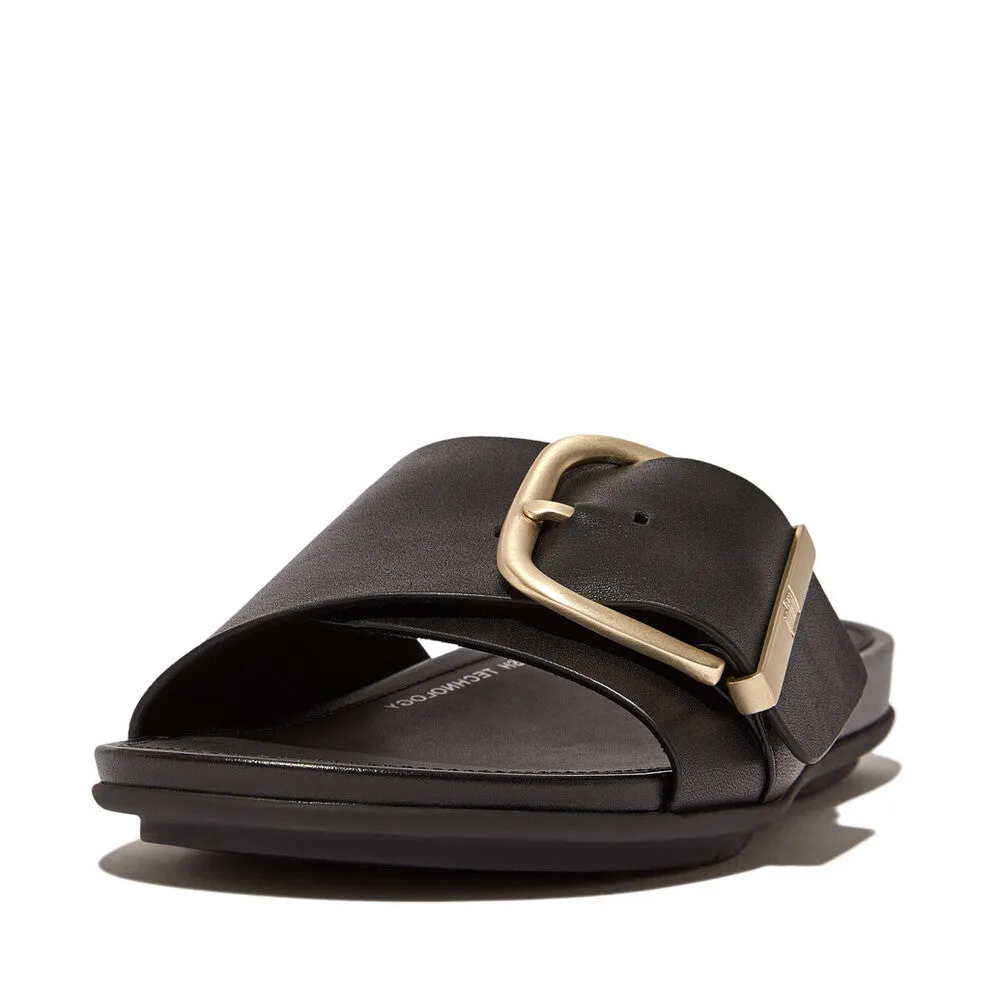 Fitflop Gracie Maxi Buckle Leather Slides Black