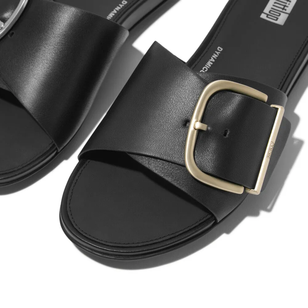 Fitflop Gracie Maxi Buckle Leather Slides Black