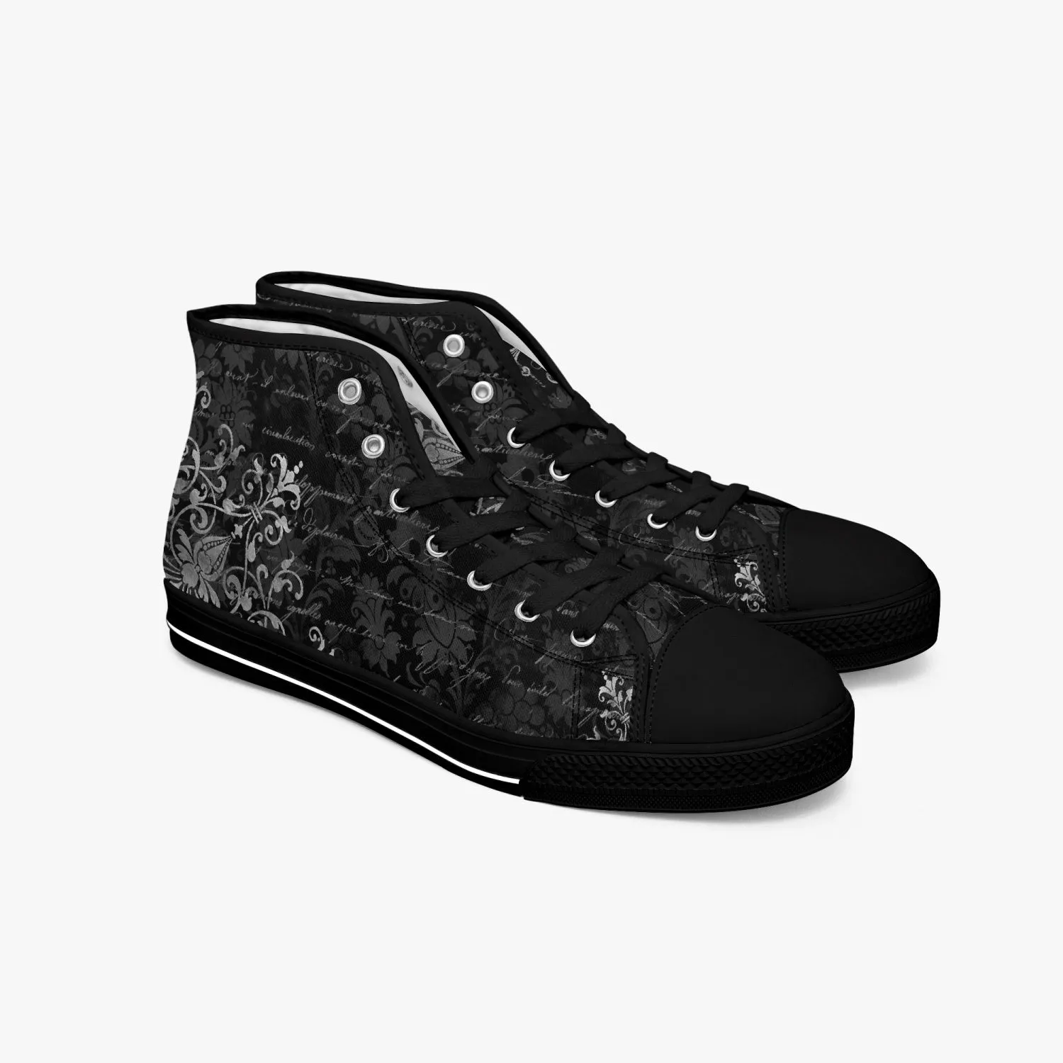 Gothic Hi Top Sneakers - Vintage writing black high top sneakers (JPSN6)