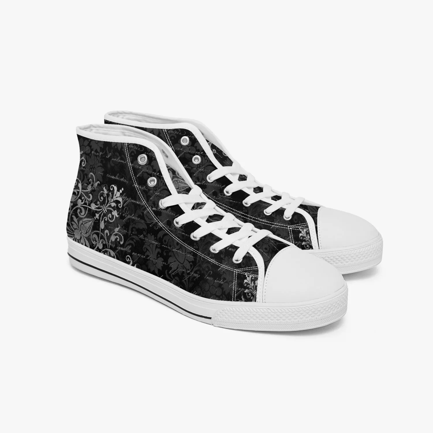 Gothic Hi Top Sneakers - Vintage writing black high top sneakers (JPSN6)