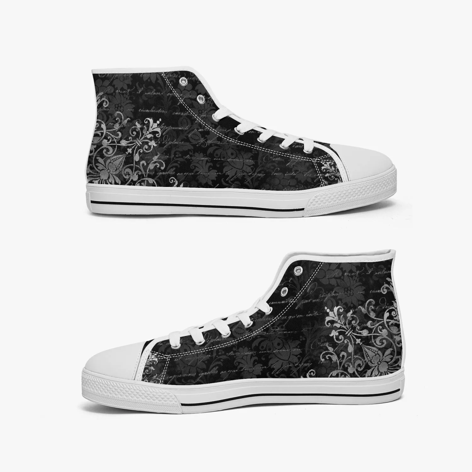 Gothic Hi Top Sneakers - Vintage writing black high top sneakers (JPSN6)