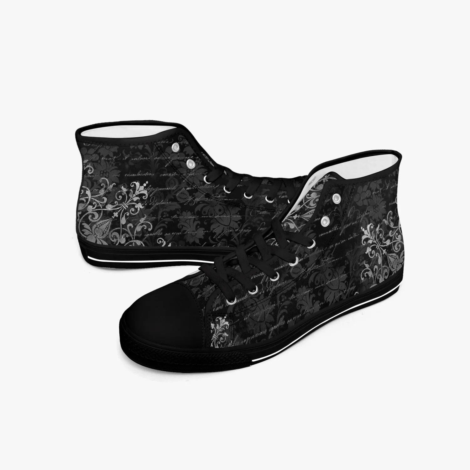Gothic Hi Top Sneakers - Vintage writing black high top sneakers (JPSN6)