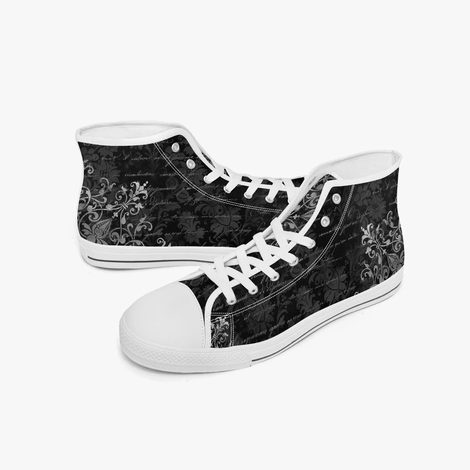 Gothic Hi Top Sneakers - Vintage writing black high top sneakers (JPSN6)