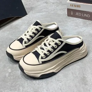 Hnzxzm Ladies Slippers Wear Resistant Non-slip 2024 Spring Versatile Casual Comfortable Lace-Up Canvas Platform Woman's Slippers