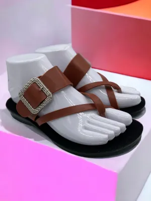 Ladies Intricate Buckle Cross-Strap Slides