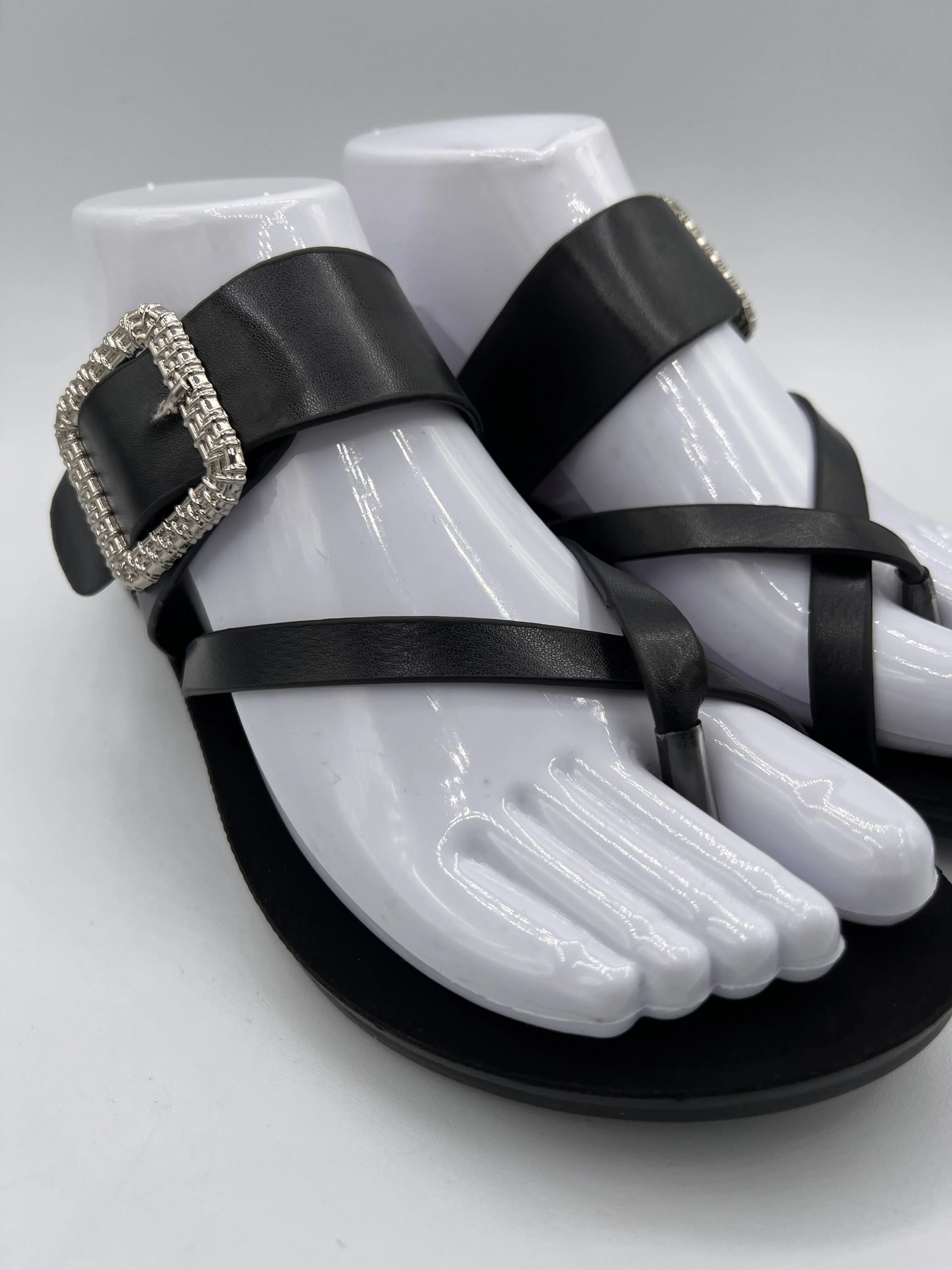 Ladies Intricate Buckle Cross-Strap Slides
