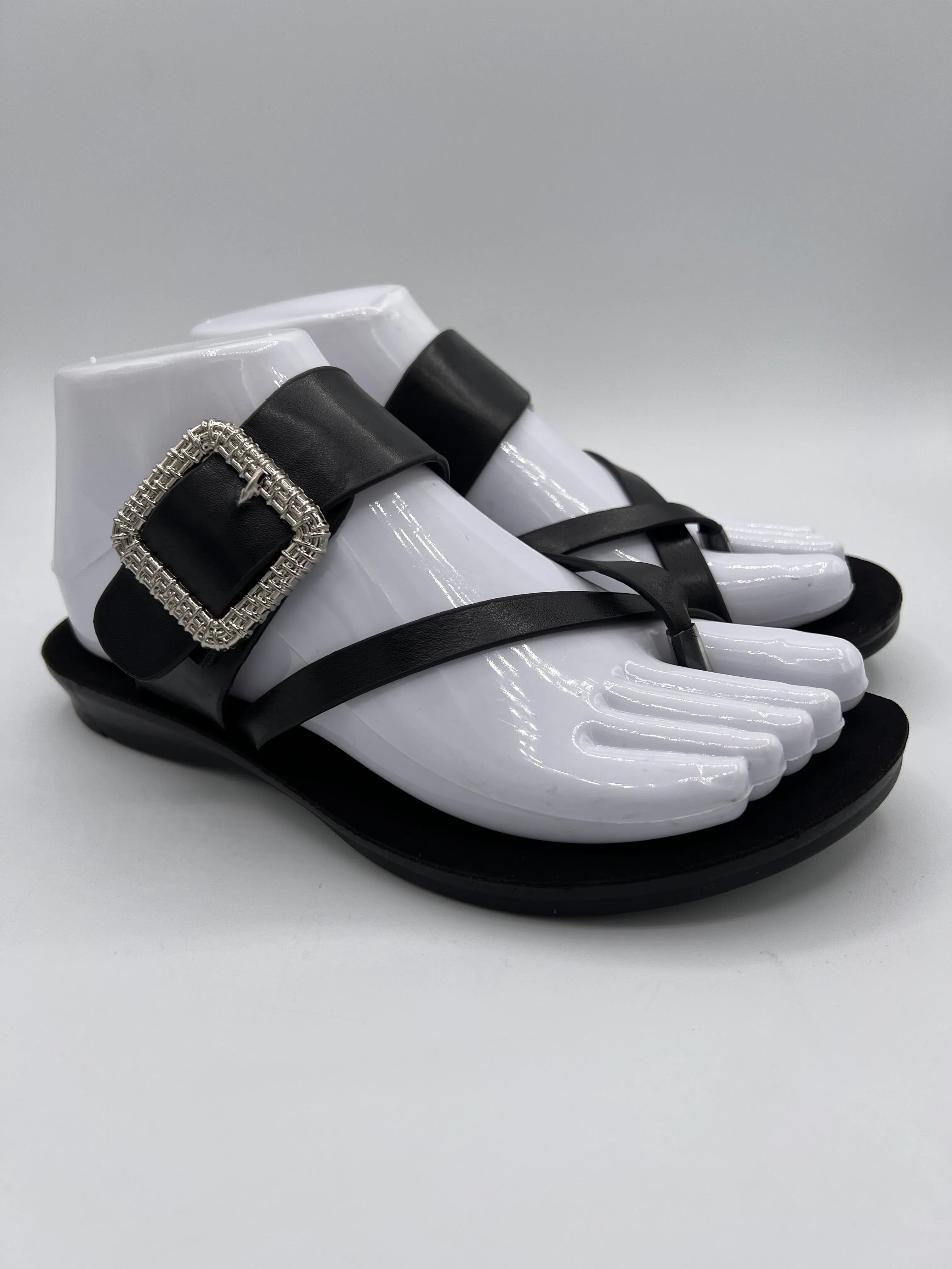 Ladies Intricate Buckle Cross-Strap Slides