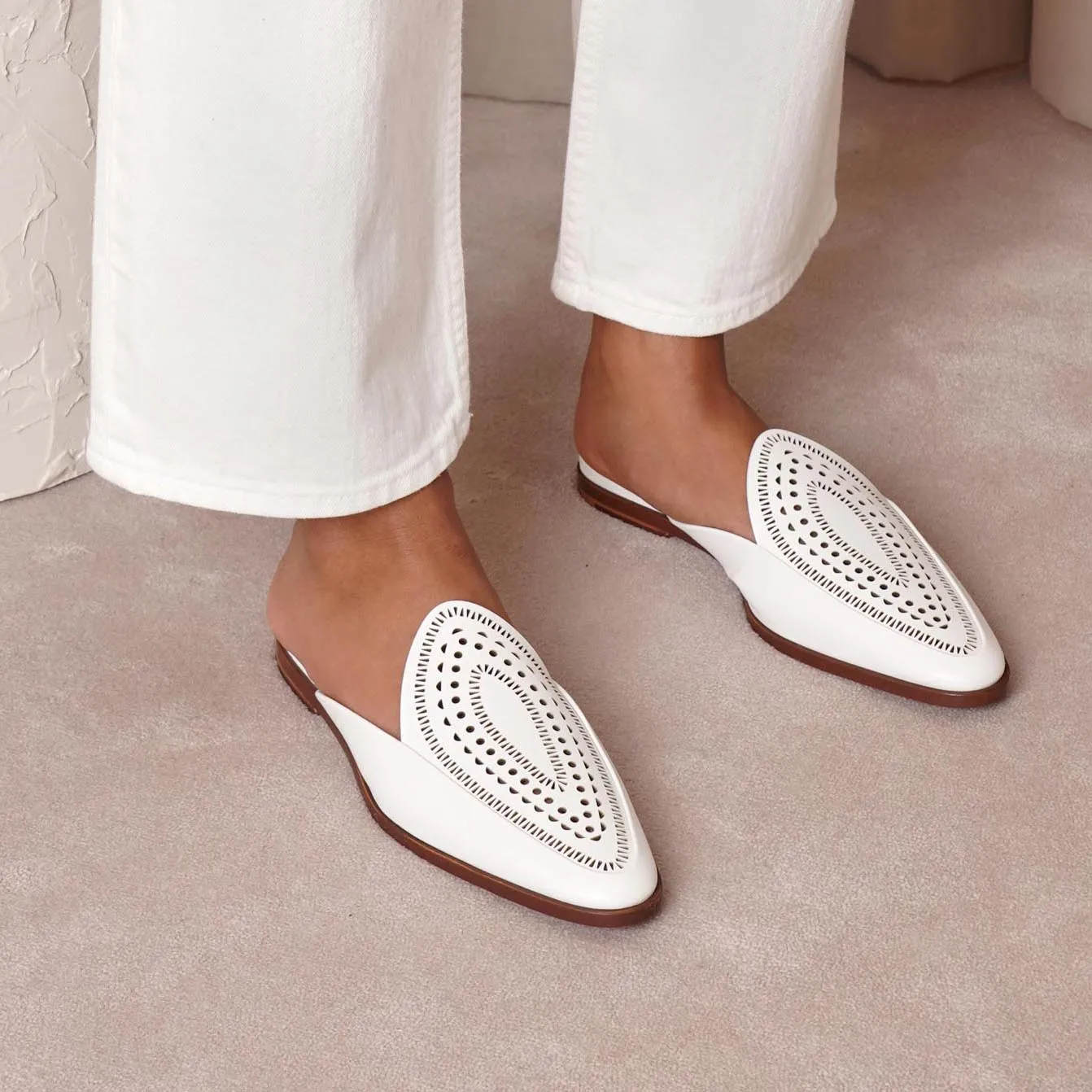 Laser-cut leather half loafers