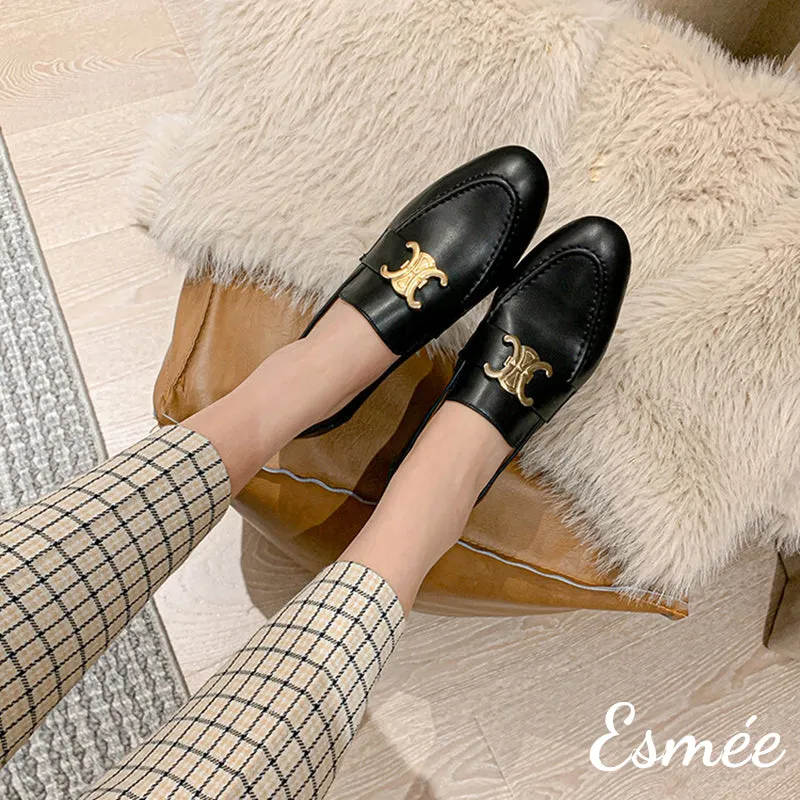 Leather Loafers with X Metal Buckle