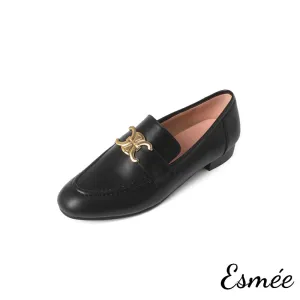 Leather Loafers with X Metal Buckle