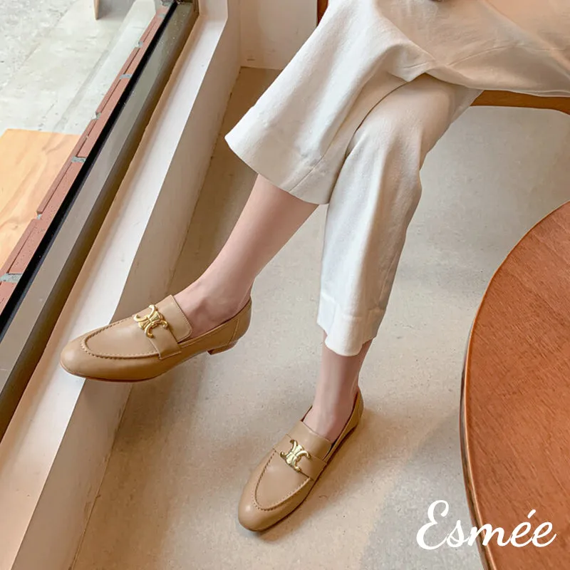 Leather Loafers with X Metal Buckle