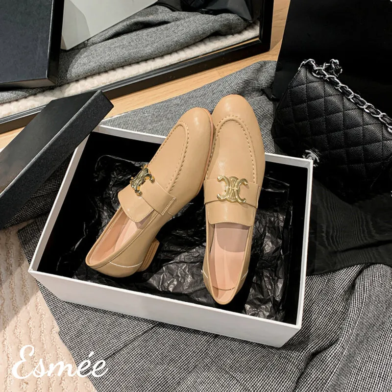 Leather Loafers with X Metal Buckle