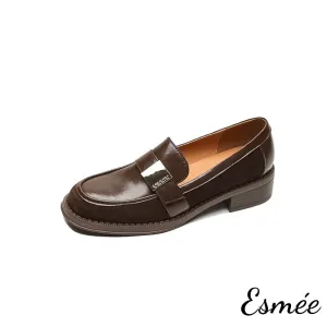 Leather Suede Loafers with Metal Buckle Design