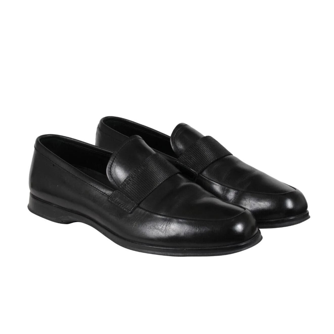 Loafers Black Leather Sport Rubber Sole Casual Shoe