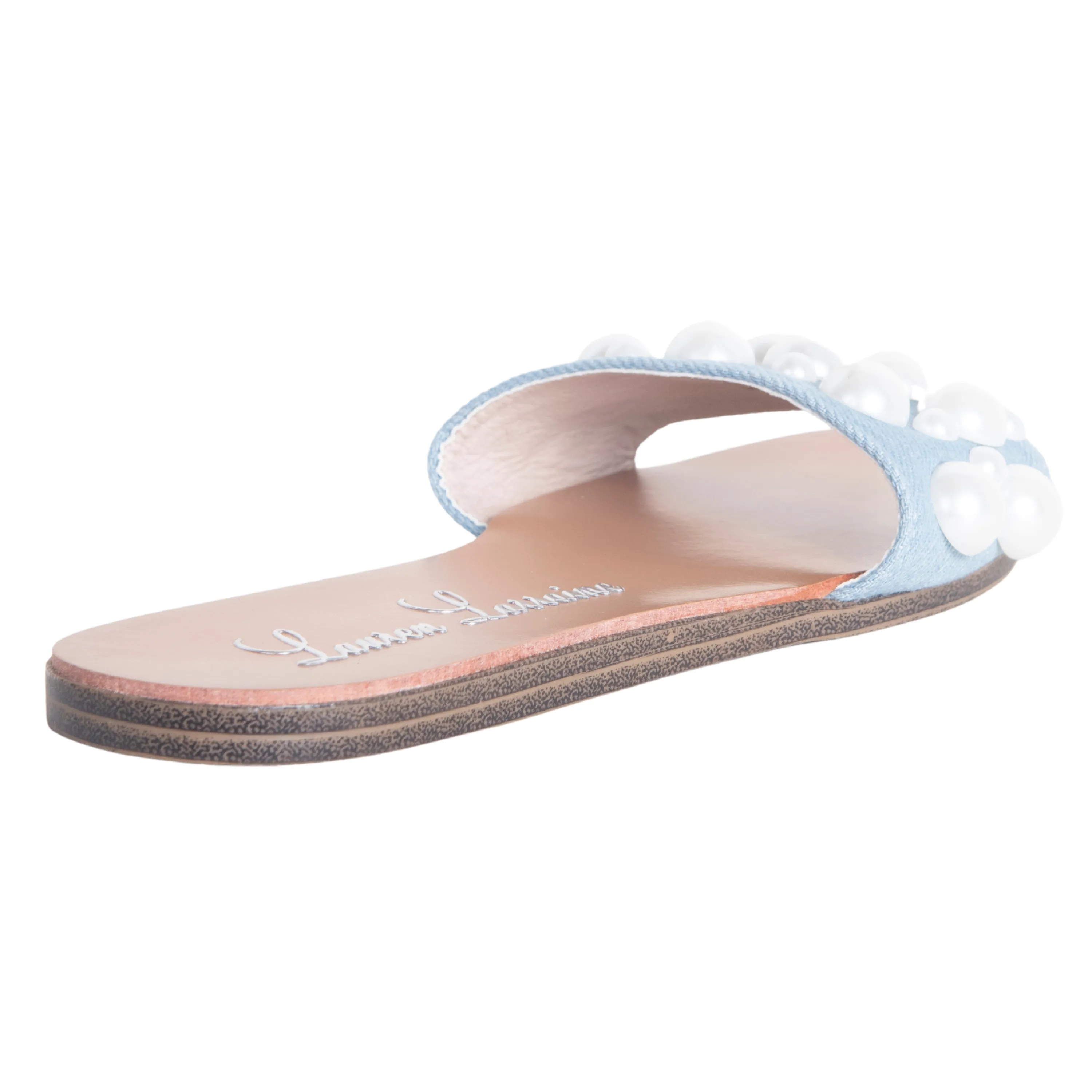 NILO SPARKLING SLIDE ON FLAT SANDAL WITH PEARL DETAILING