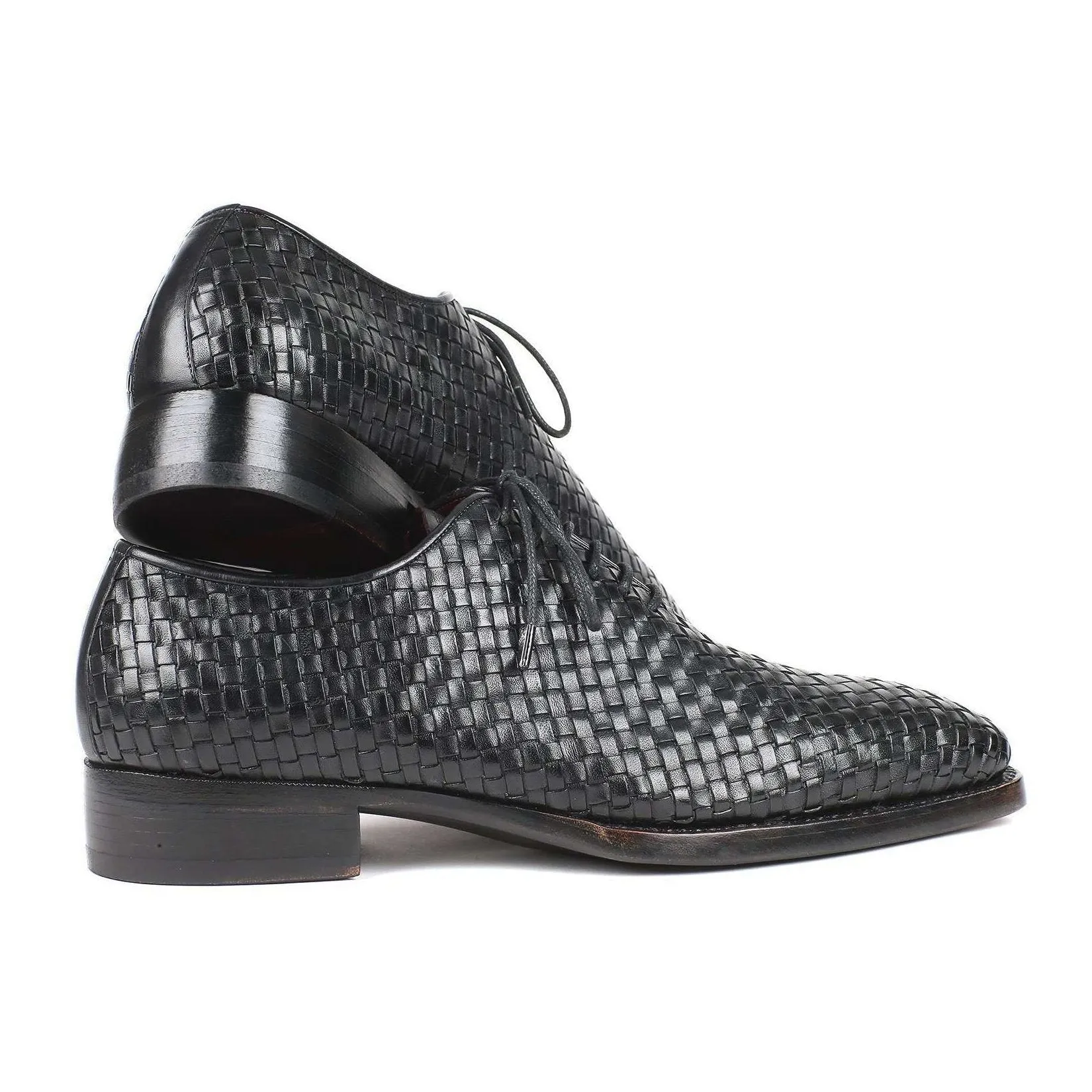 Paul Parkman Handmade Designer Shoes Men's Black Woven Calf-skin Leather Oxfords 044WN86 (PM5910)