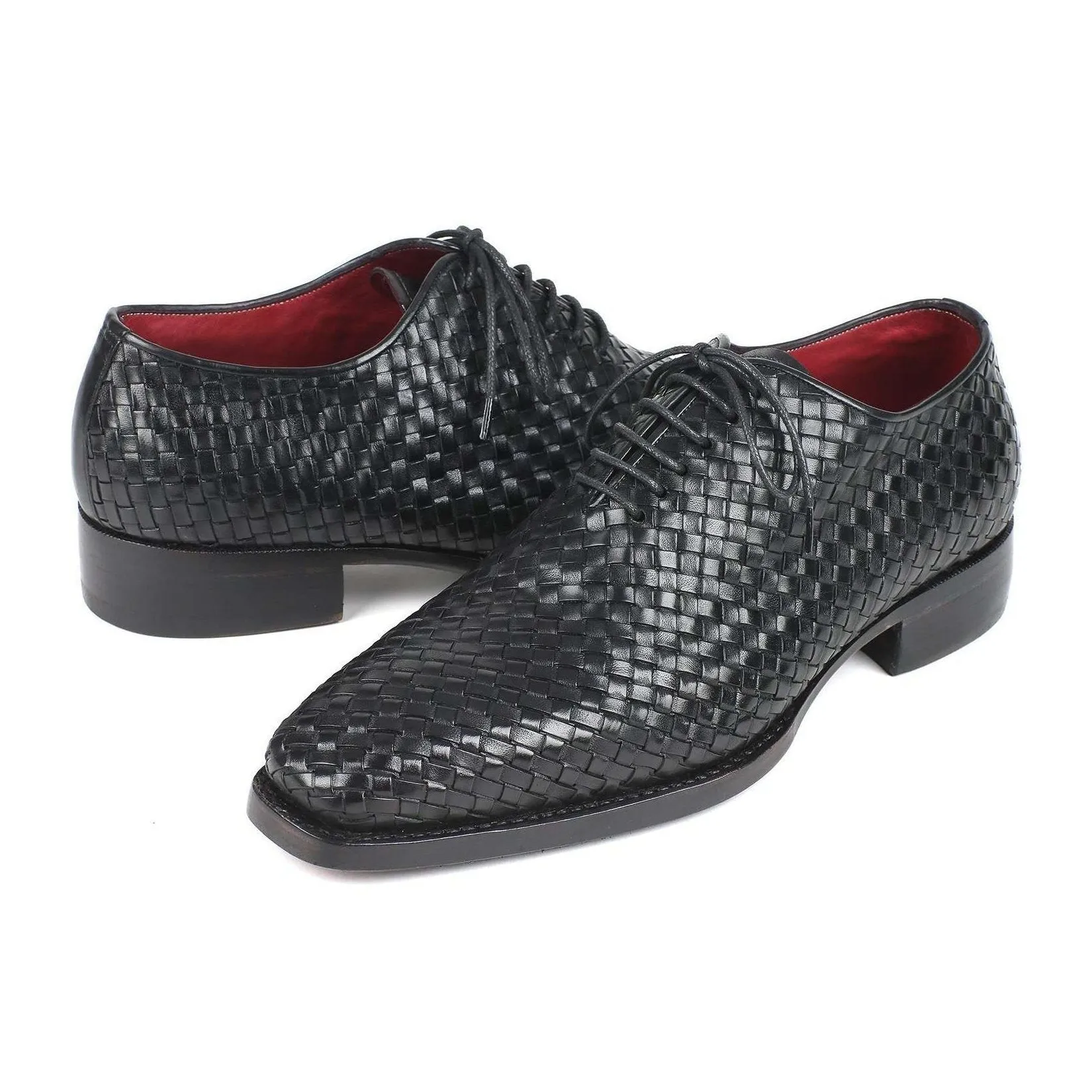 Paul Parkman Handmade Designer Shoes Men's Black Woven Calf-skin Leather Oxfords 044WN86 (PM5910)