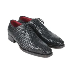Paul Parkman Handmade Designer Shoes Men's Black Woven Calf-skin Leather Oxfords 044WN86 (PM5910)